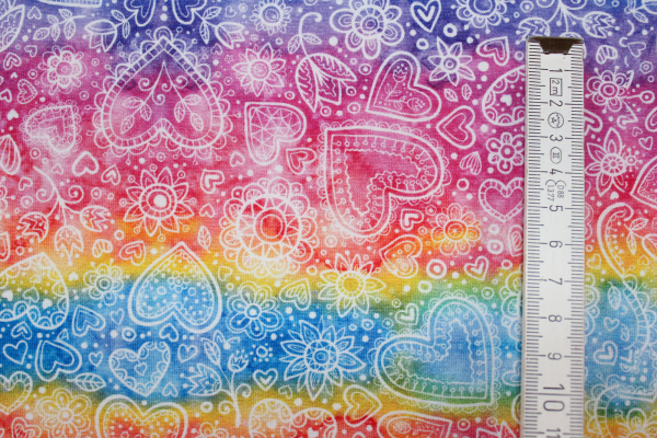 Jersey Herzen und Blumen farbenfroh (10 cm)